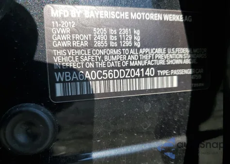 2013 BMW 640 I from USA, damaged, VIN WBA6A0C56DDZ04140
